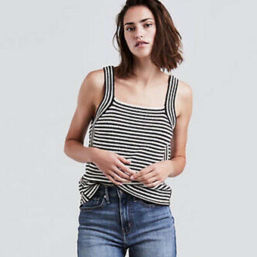 Levi's Black and White Fitted Sleeveless Tank Top